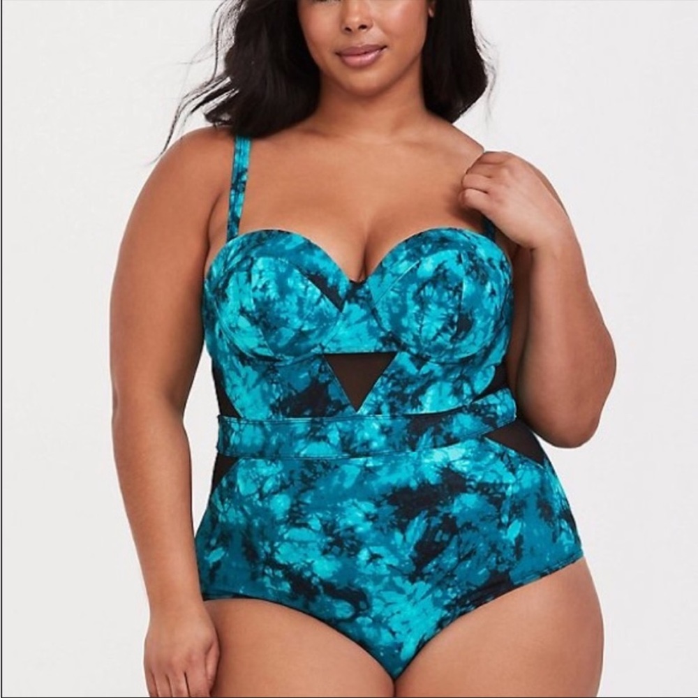 Torrid teal and black tie dye one piece swimsuit 4X 26 plus size